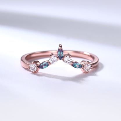 Alexandrite Wedding Band Moissanite Rose Gold Curved Matching Ring Birthstone Gift