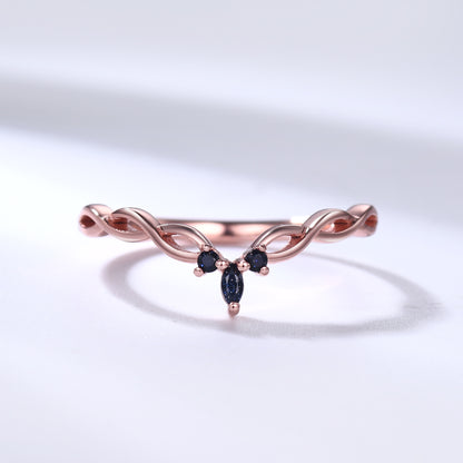 Blue Sandstone Wedding Band Rose Gold Infinity Curved Matching Ring