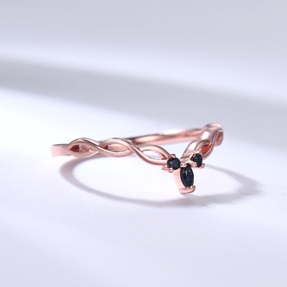 Blue Sandstone Wedding Band Rose Gold Infinity Curved Matching Ring