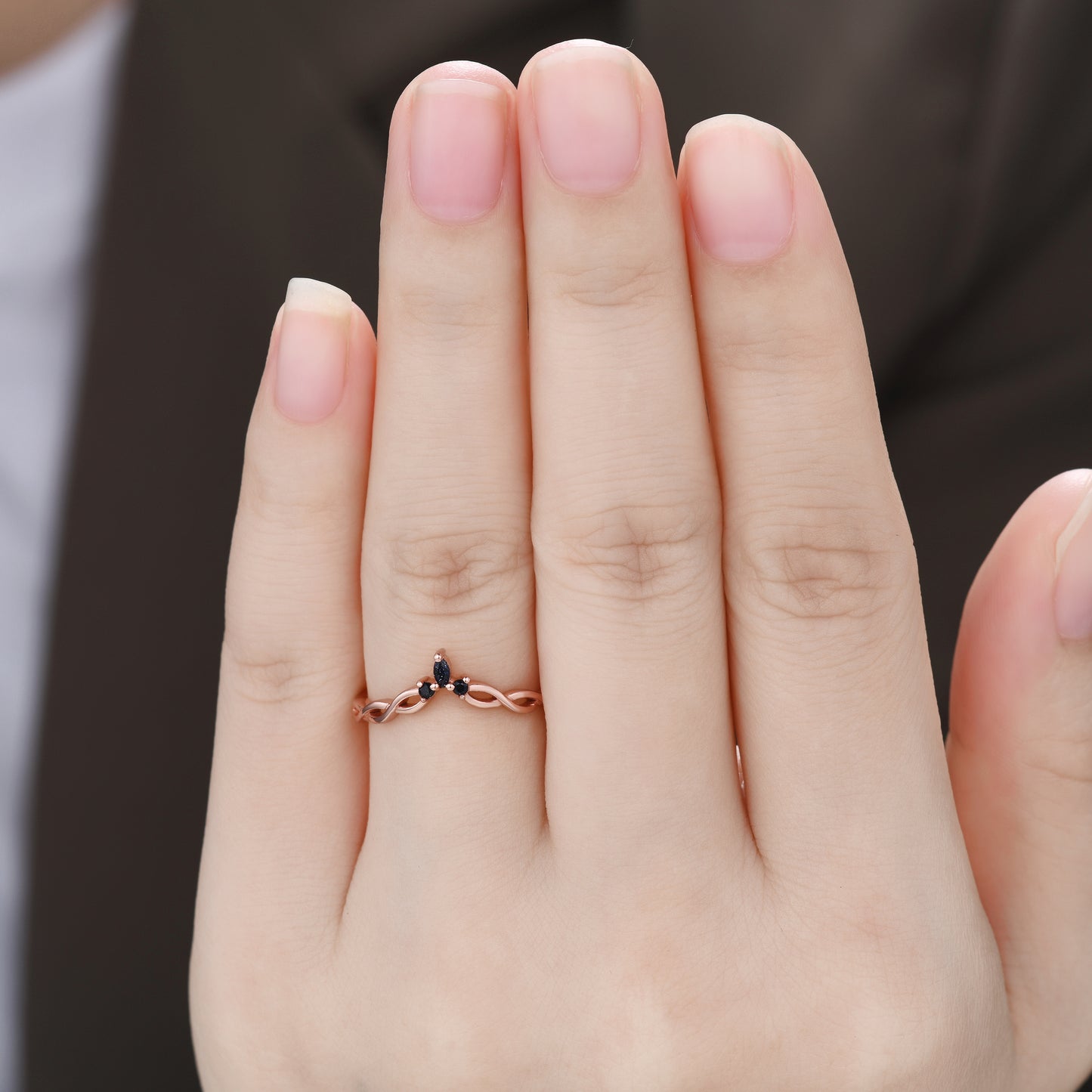 Blue Sandstone Wedding Band Rose Gold Infinity Curved Matching Ring