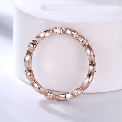 Vintage Moonstone Wedding Band Moissanite Rose Gold Marquise Matching Ring