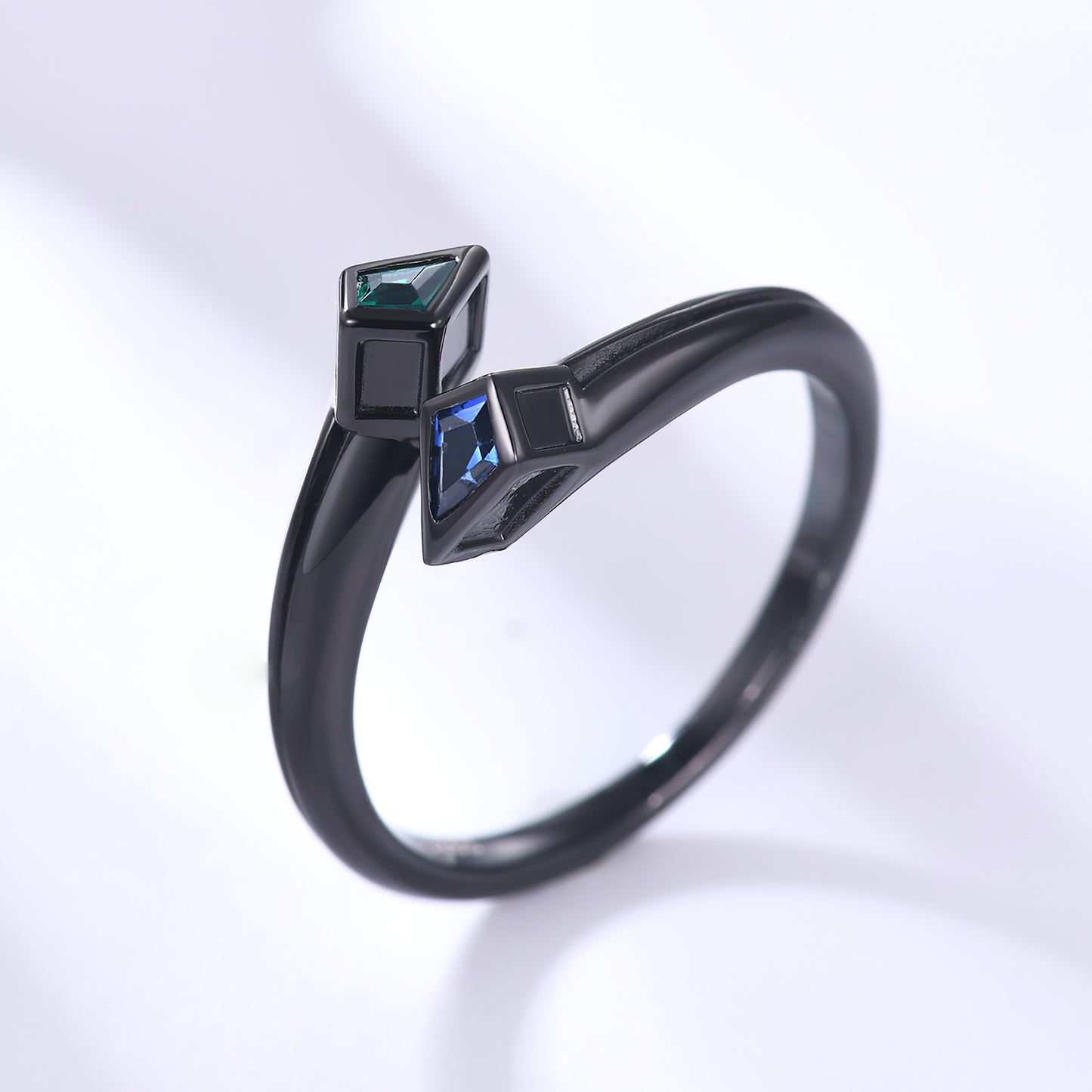 Unique Black Gold Snake Sapphire Emerald Wedding Band Adjustable Open Ring