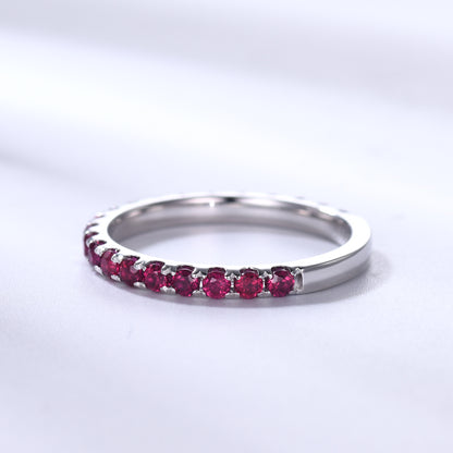 Natural Ruby Wedding Ring For Her 3/4 Eternity Band 14k White Gold Micro Pave 2mm Band