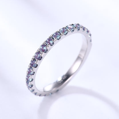 Alexandrite Wedding Ring For Her 3/4 Eternity Band Micro Pave June Birthstone 2mm Band