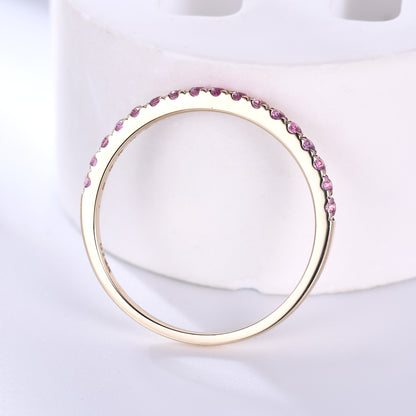 Natural Pink Sapphire Wedding Ring Half Eternity Band 14k Rose Gold Micro Pave 1.5mm