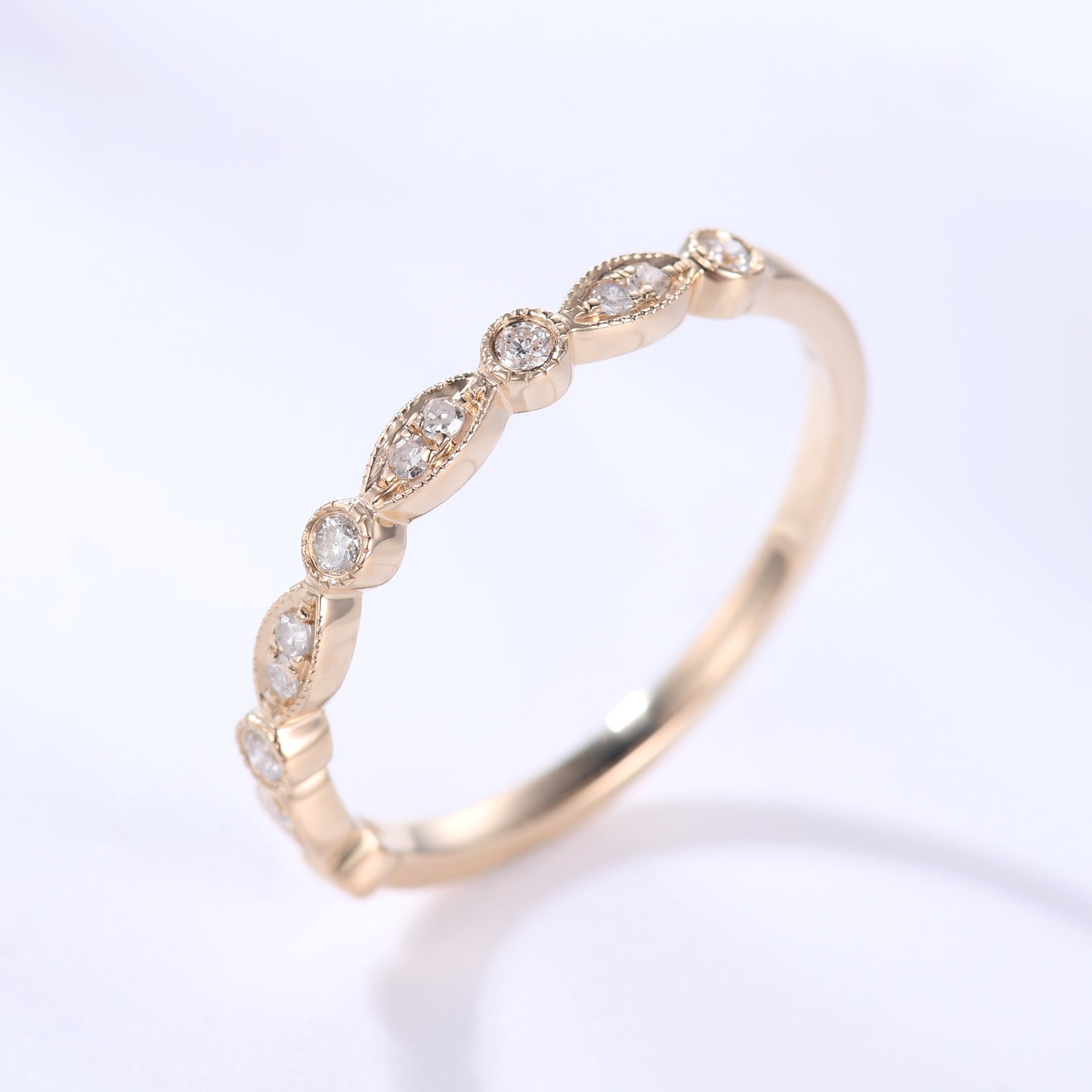 Diamond Wedding Rings For Her 14k Rose Gold Antique Art Deco Half Eternity Band Milgrain Annivery Ring