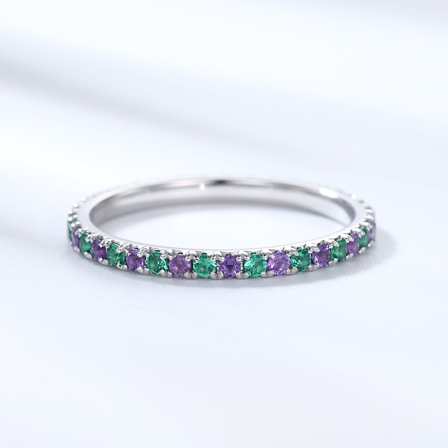 Gemstone Wedding Band Full Eternity Anniversary Ring Moissanite Amethyst Emerald Stacking Ring