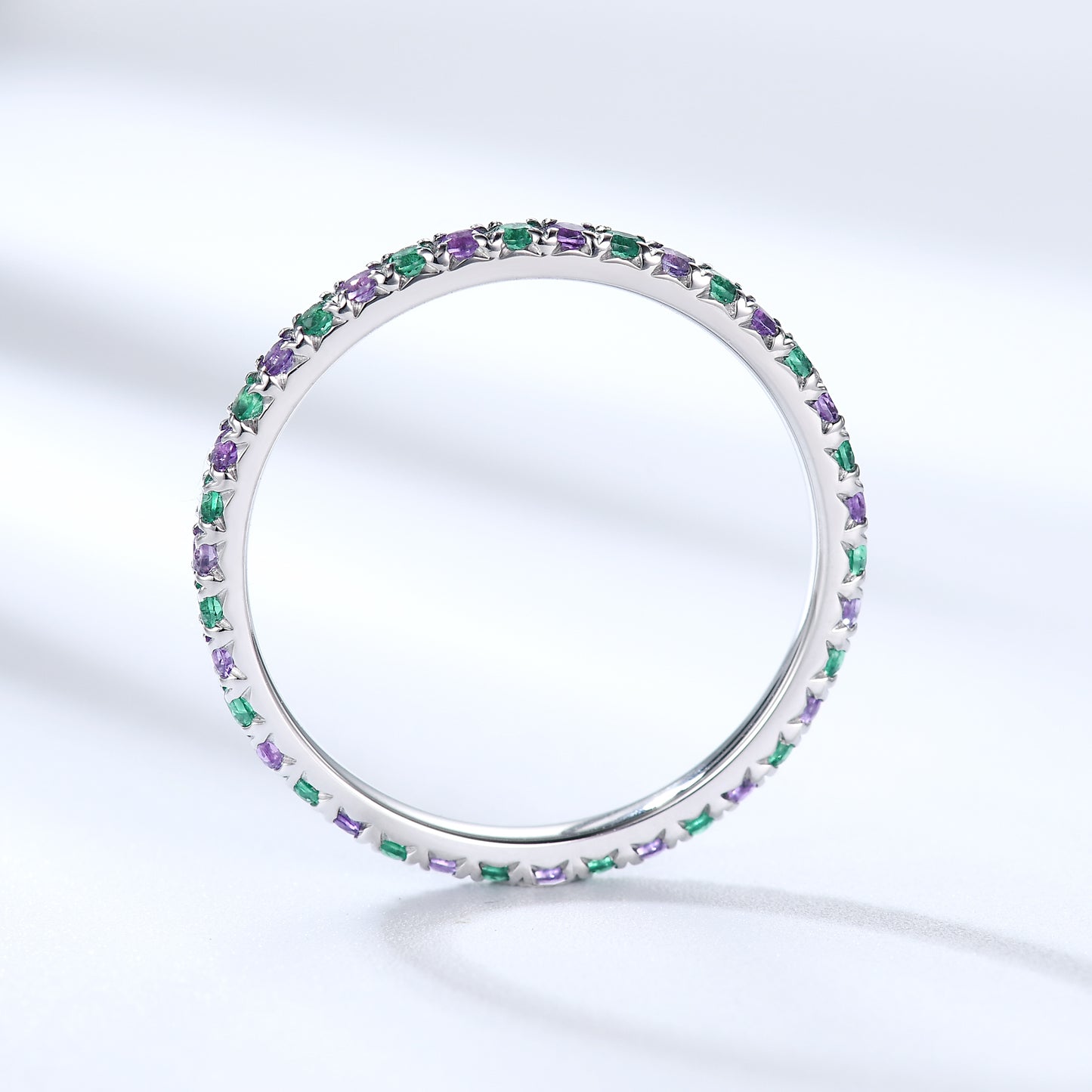 Gemstone Wedding Band Full Eternity Anniversary Ring Moissanite Amethyst Emerald Stacking Ring