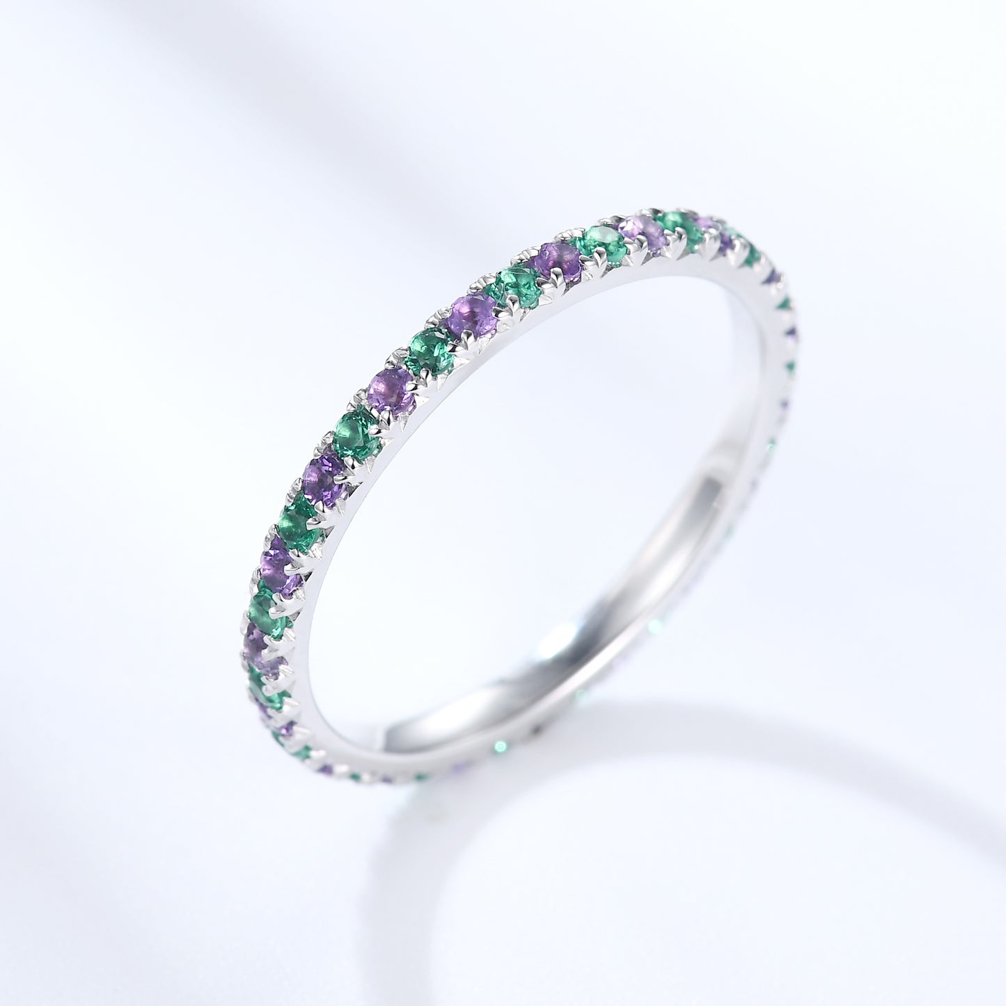 Gemstone Wedding Band Full Eternity Anniversary Ring Moissanite Amethyst Emerald Stacking Ring