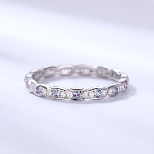 Alexandrite Moissanite Full Eternity Band Gemstone Wedding Ring Family Birthstone White Gold