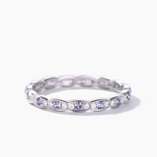 Alexandrite Moissanite Full Eternity Band Gemstone Wedding Ring Family Birthstone White Gold