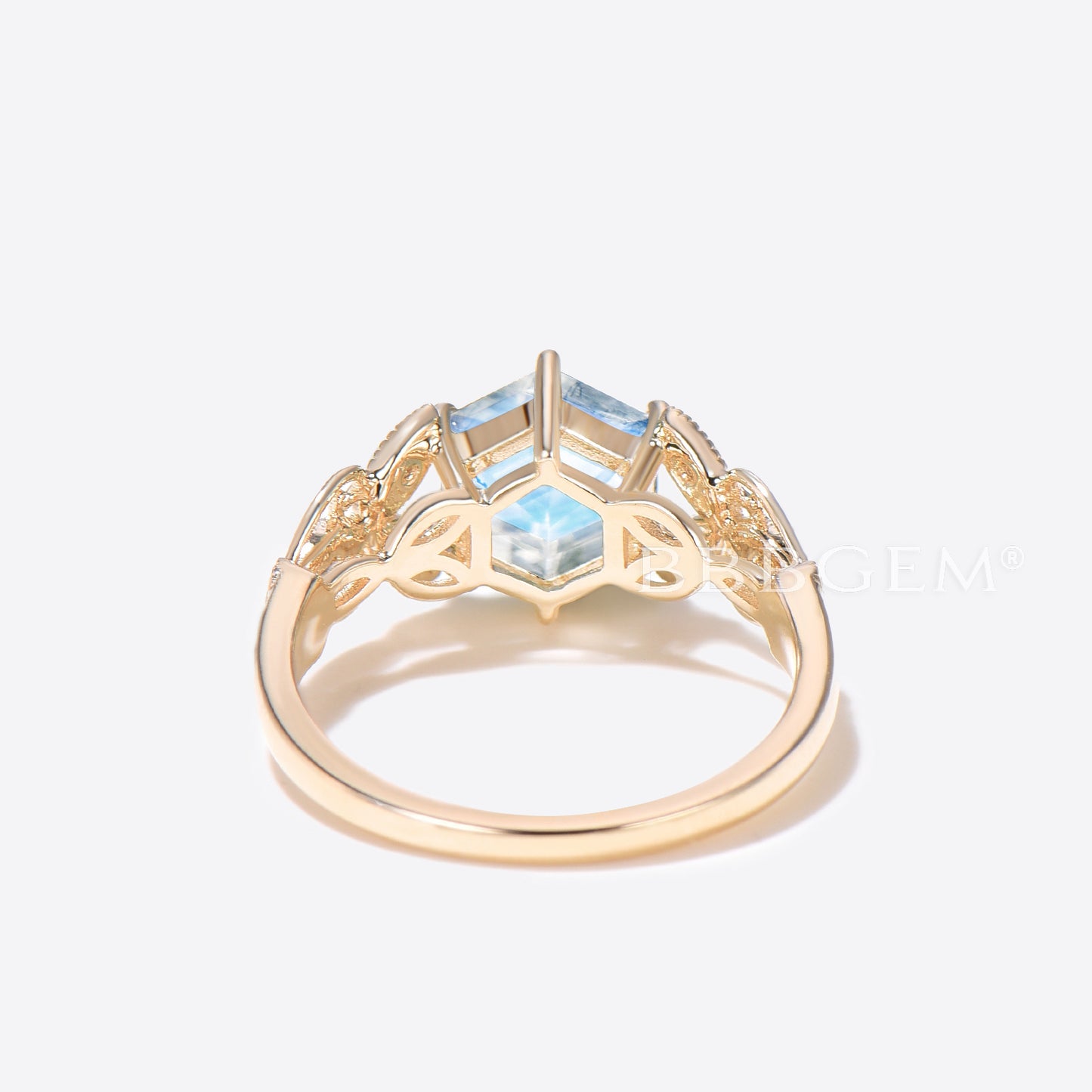 Hexagon Natural Moonstone Ring Gold Butterfly Engagement Ring