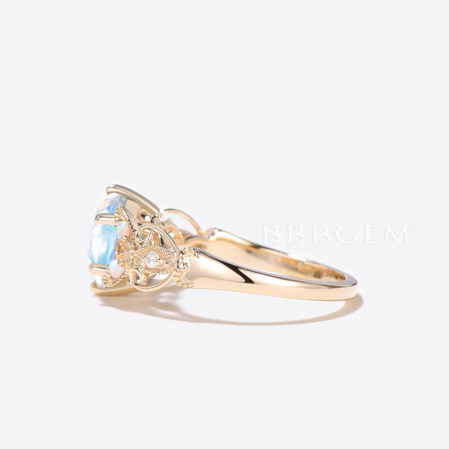 Hexagon Natural Moonstone Ring Gold Butterfly Engagement Ring