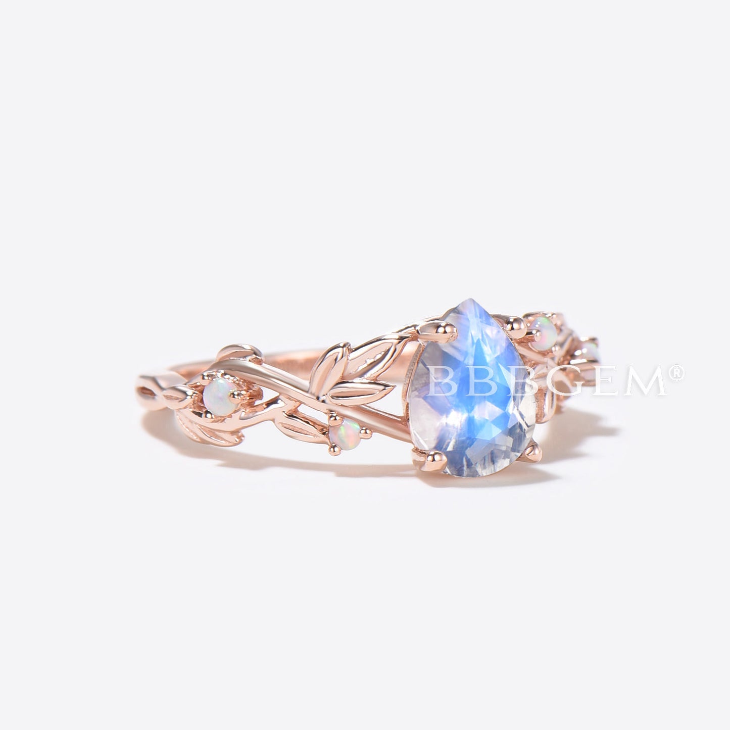 Nature Inspired Pear Moonstone Ring Branch Leaf Opal Engagement Ring