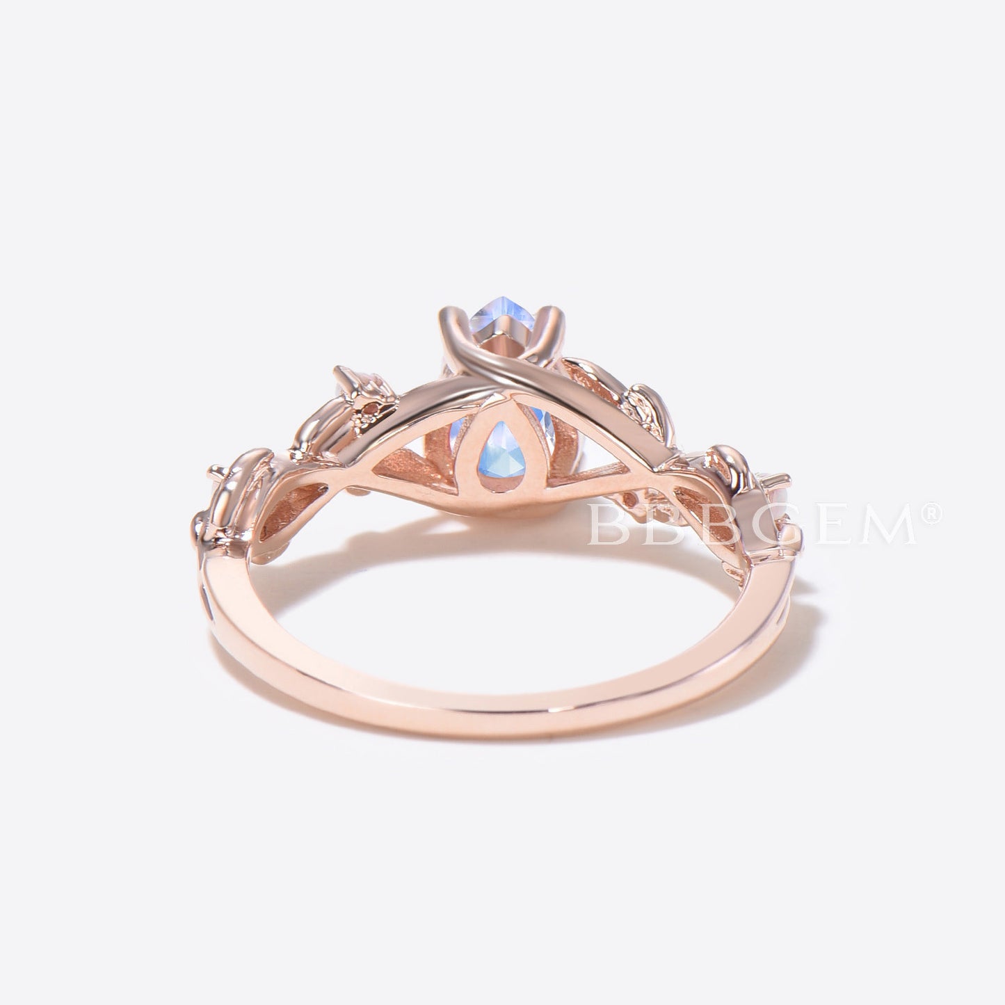 Nature Inspired Pear Moonstone Ring Branch Leaf Opal Engagement Ring