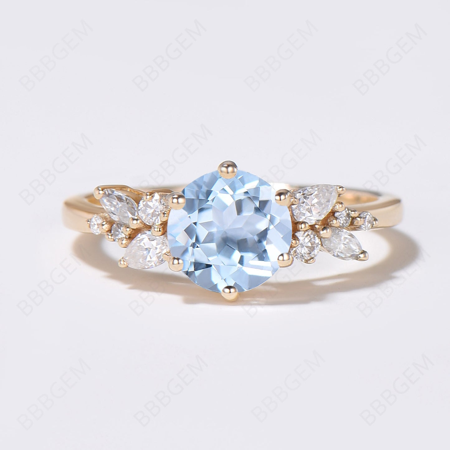 10K/14K Gold Round Natural Aquamarine Cluster Wedding Ring