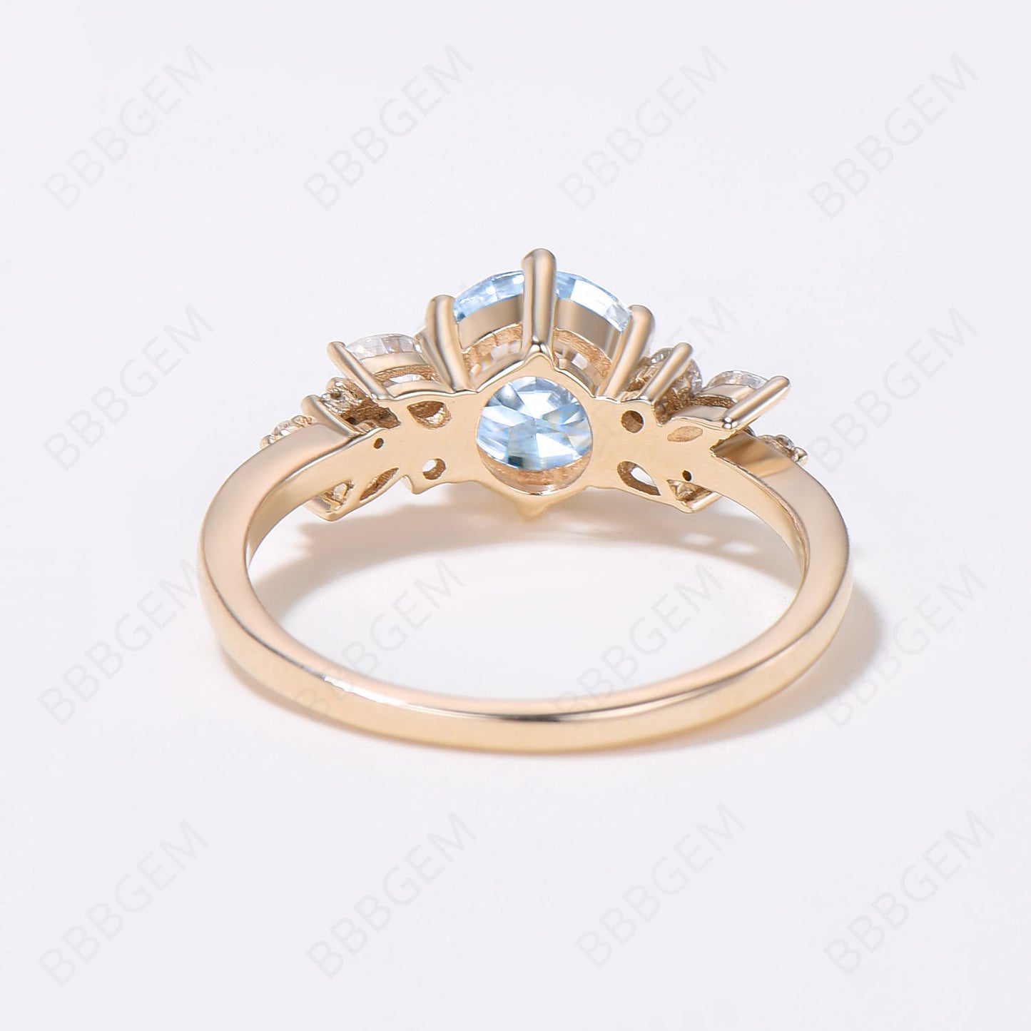 10K/14K Gold Round Natural Aquamarine Cluster Wedding Ring