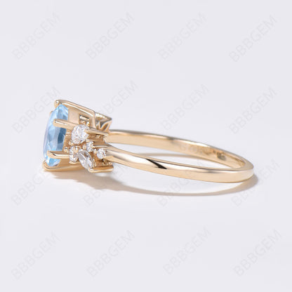 10K/14K Gold Round Natural Aquamarine Cluster Wedding Ring