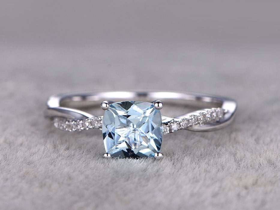 White Gold Aquamarine Engagement Rings