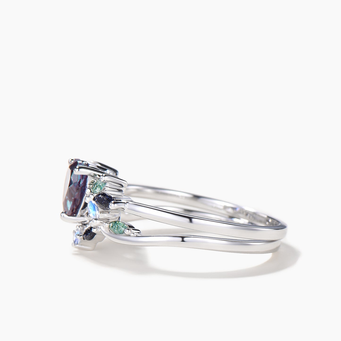 Heart Cut Color-change Alexandrite Wedding Ring Multi-gemstones Cluster Ring Set