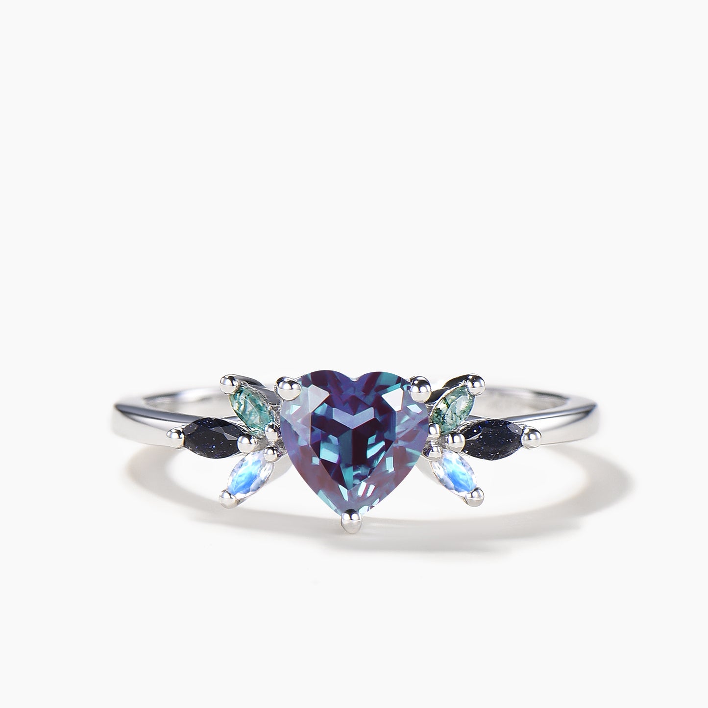 Heart Cut Color-change Alexandrite Wedding Ring Multi-gemstones Cluster Ring Set