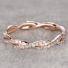 Twisted Stackable Diamond Wedding Ring Solid 14K Rose gold Minimalist Band