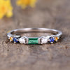 Baguette Emerald and Pearl Wedding Band Rainbow Pride Mixed Stone Family Ring June Birthday Gift
