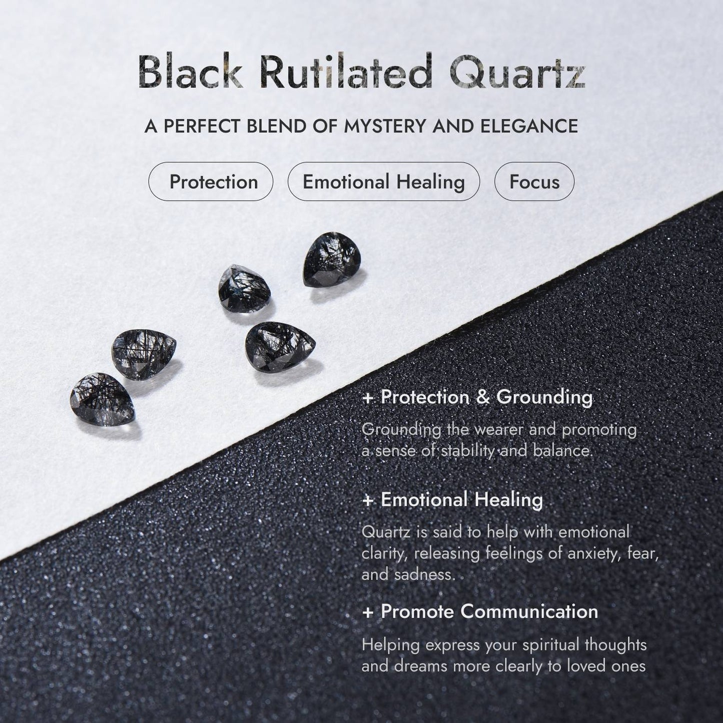 Coffin Natural Black Rutilated Quartz Wedding Ring Diamond Curved Band Ring Set