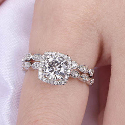 Cushion Cut Moissnaite Wedding  Set 01