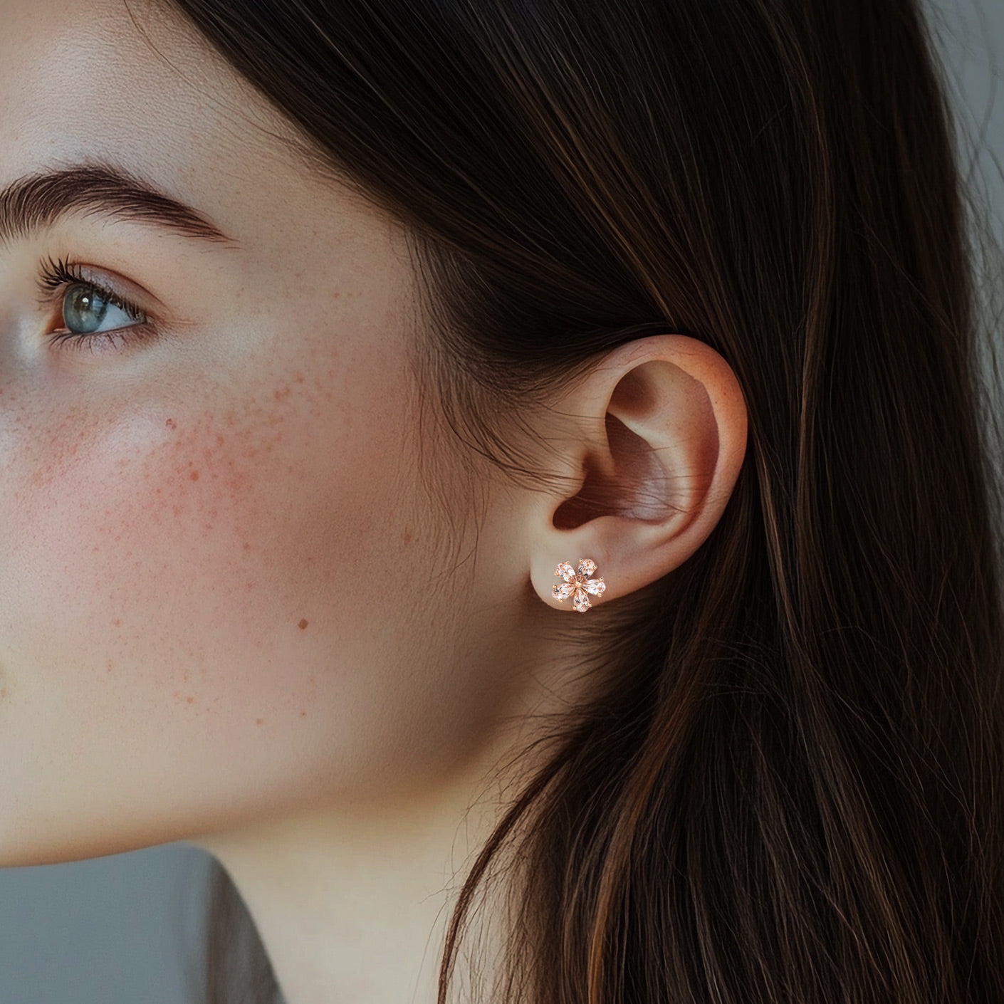 Pear Cut Flower Natural Morganite Earrings in 5 Petal Style Sterling Studs with Posts in Sterling Silver Dainty Prong Earrings