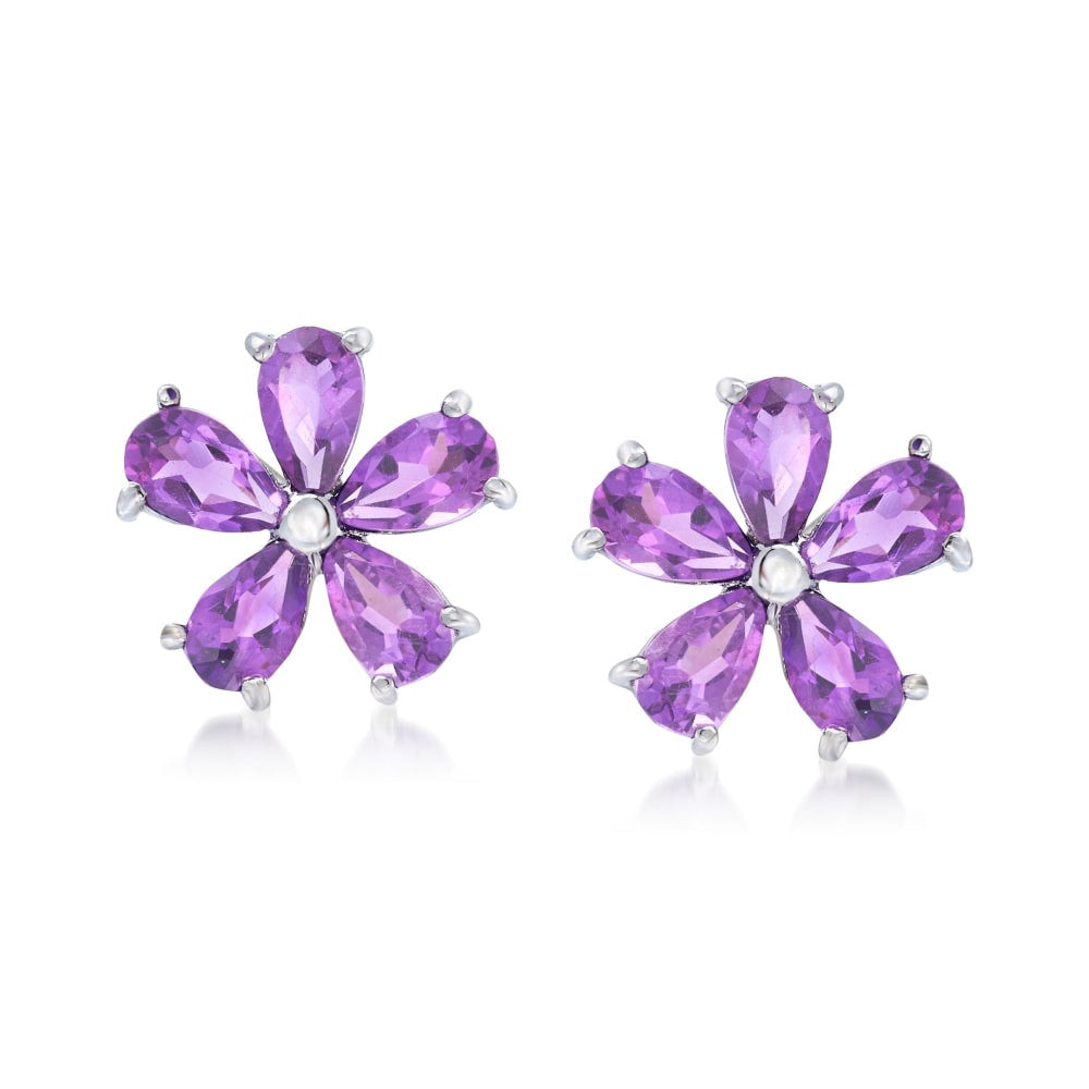 Amethyst Flower Earrings in Sterling Silver