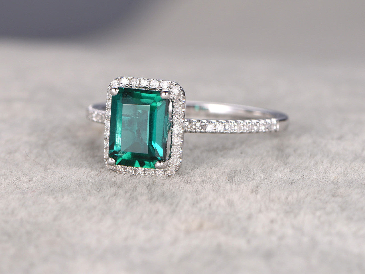 Emerald Promise Ring-BBBEGEM Diamond Halo Emerald  Engagement Rings