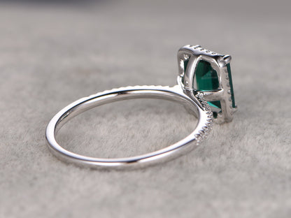 Lab Created Emerald Ring-BBBEGEM Diamond Halo Emerald  Engagement Rings