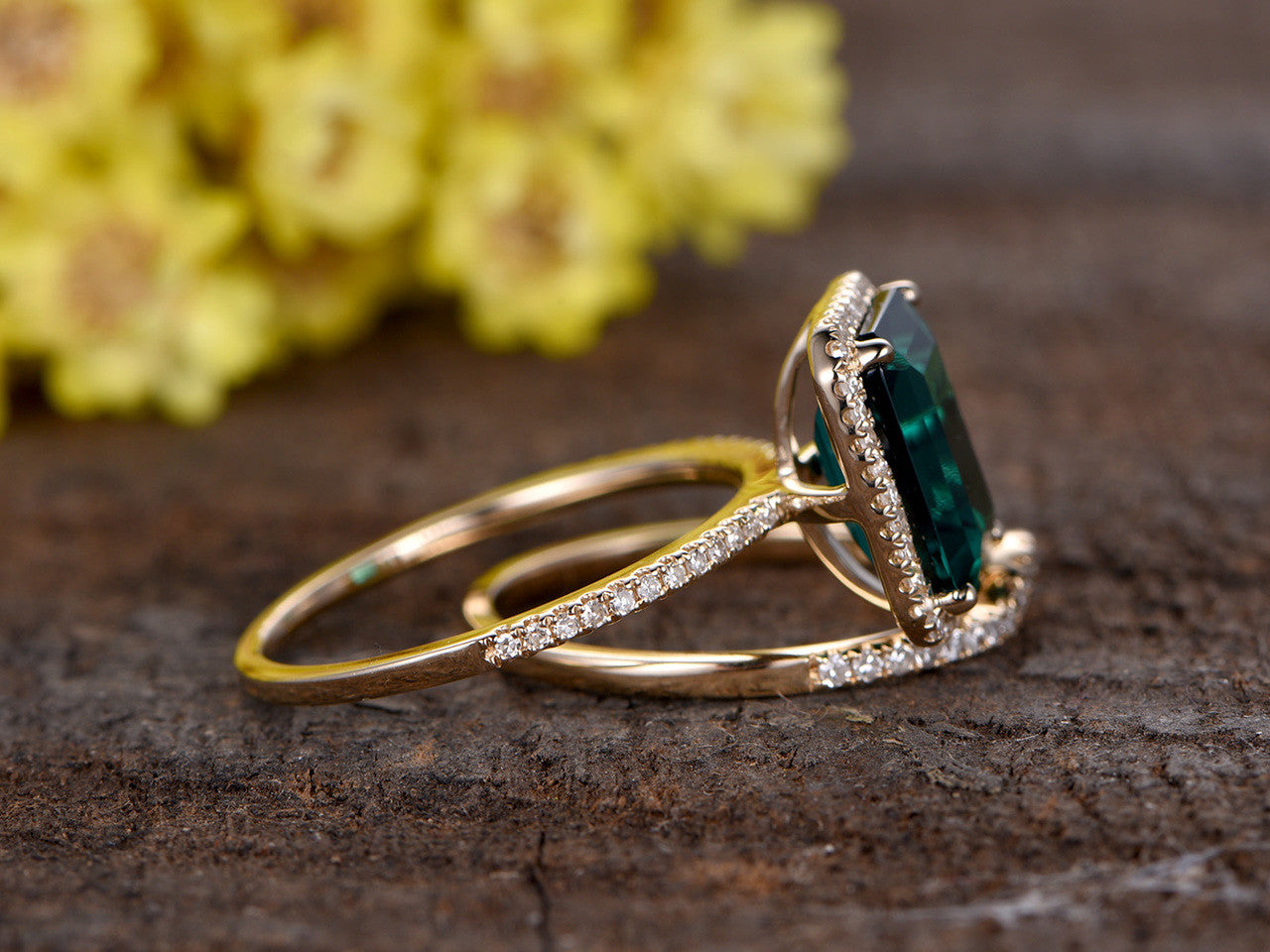 Vintage Emerald Engagement Ring-BBBGEM Lab Created Emerald Ring Set