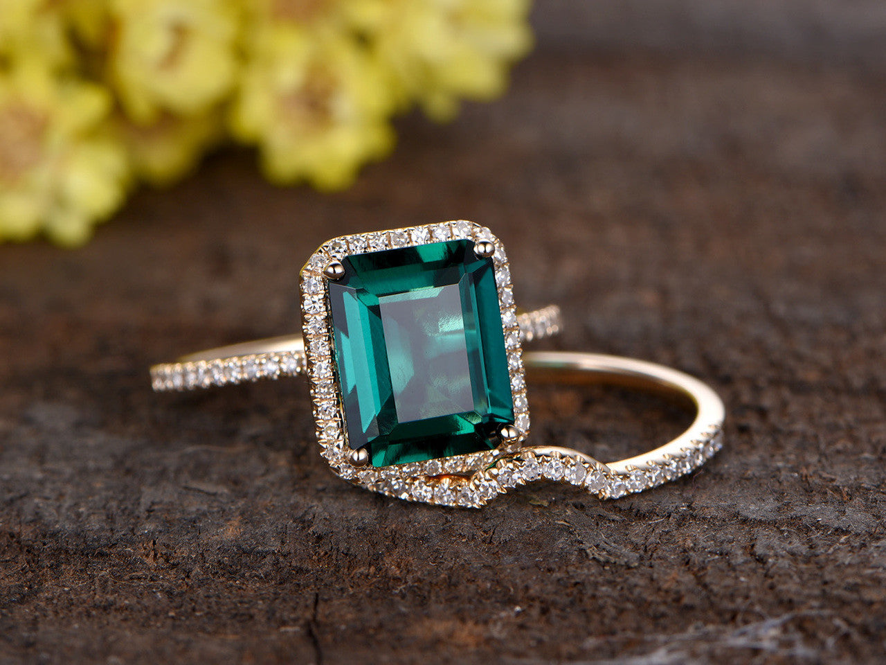 Emerald Cut Emerald Ring-BBBGEM Lab Created Emerald Ring Set