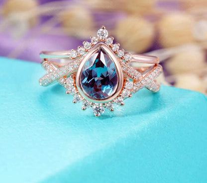 Alexandrite engagement ring set rose gold