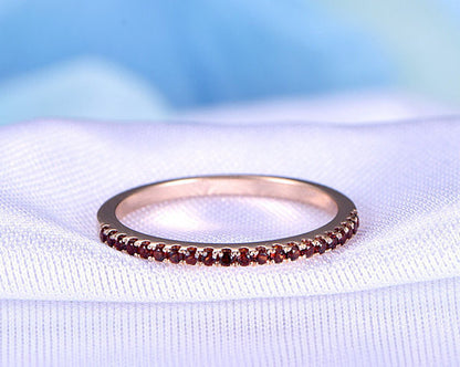 Half Eternity Garnet Ring Solid 14k Rose Gold