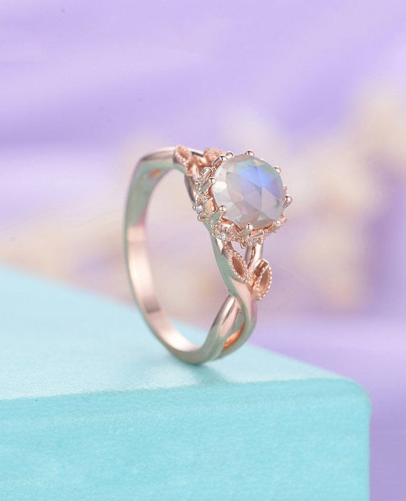 Moonstone engagement ring Rose gold