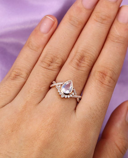 Moonstone engagement ring Rose gold-BBBGEM Infinity Twisted Moonstone Bridal Set