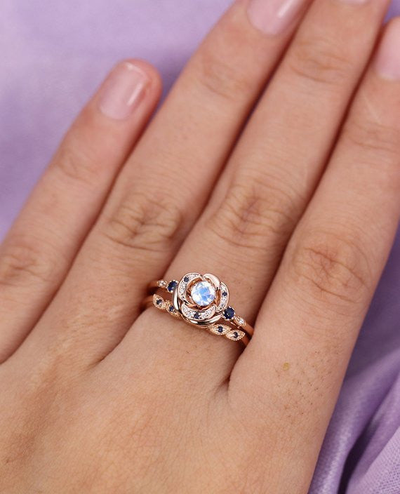 Moonstone Engagement ring Set