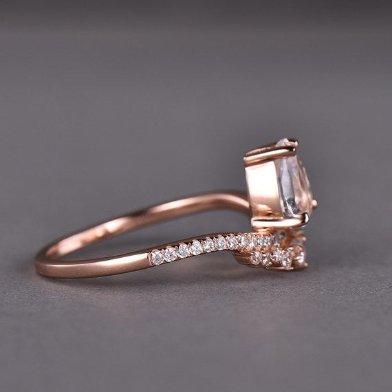 Moonstone Engagement Ring Unique Rose Gold CZ Diamond Art Deco-BBBGEM moonstone rose gold ring