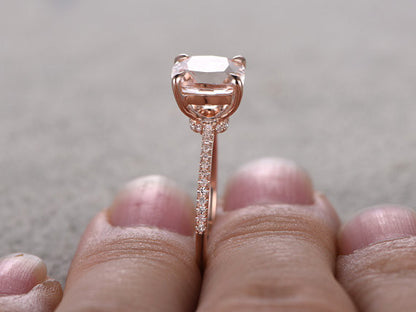 8mm Cushion Morganite Engagement Ring Diamond Wedding Ring 14k Rose Gold Claw Prongs Curved Basket Under