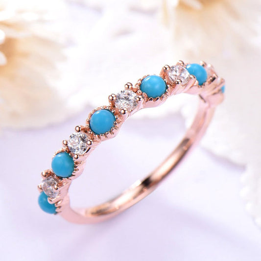 Turquoise Diamond Wedding Band Rose Gold 0