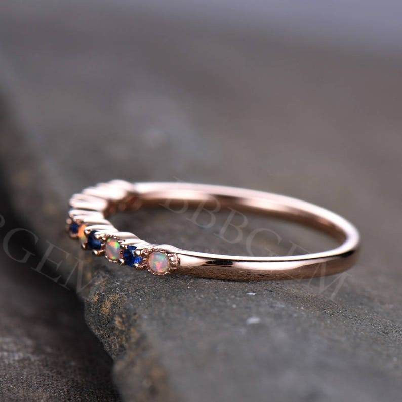 Sapphire Wedding Bands-BBBGEM Opal Wedding Rings