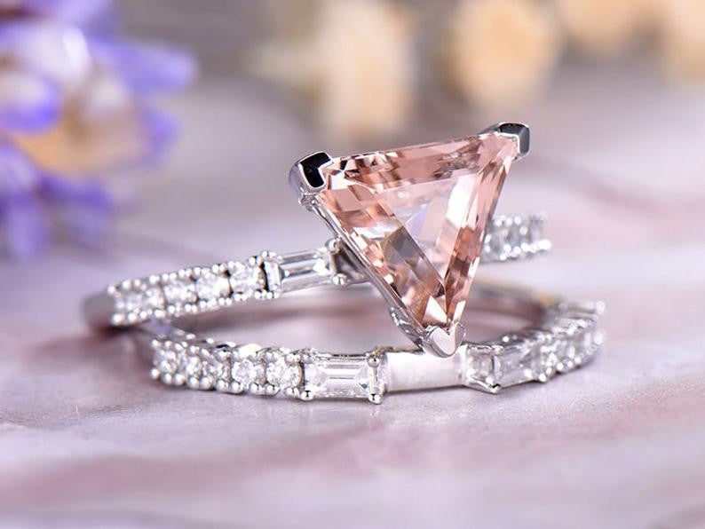 Trillion Cut Morganite Ring Set