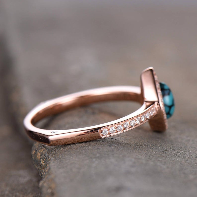 Pear Shaped Halo Turquoise Engagement Ring-BBBEGM Pear Halo Turquise Wedding Ring