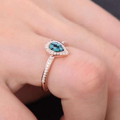 Turquoise Engagement Ring-BBBEGM Pear Halo Turquise Wedding Ring