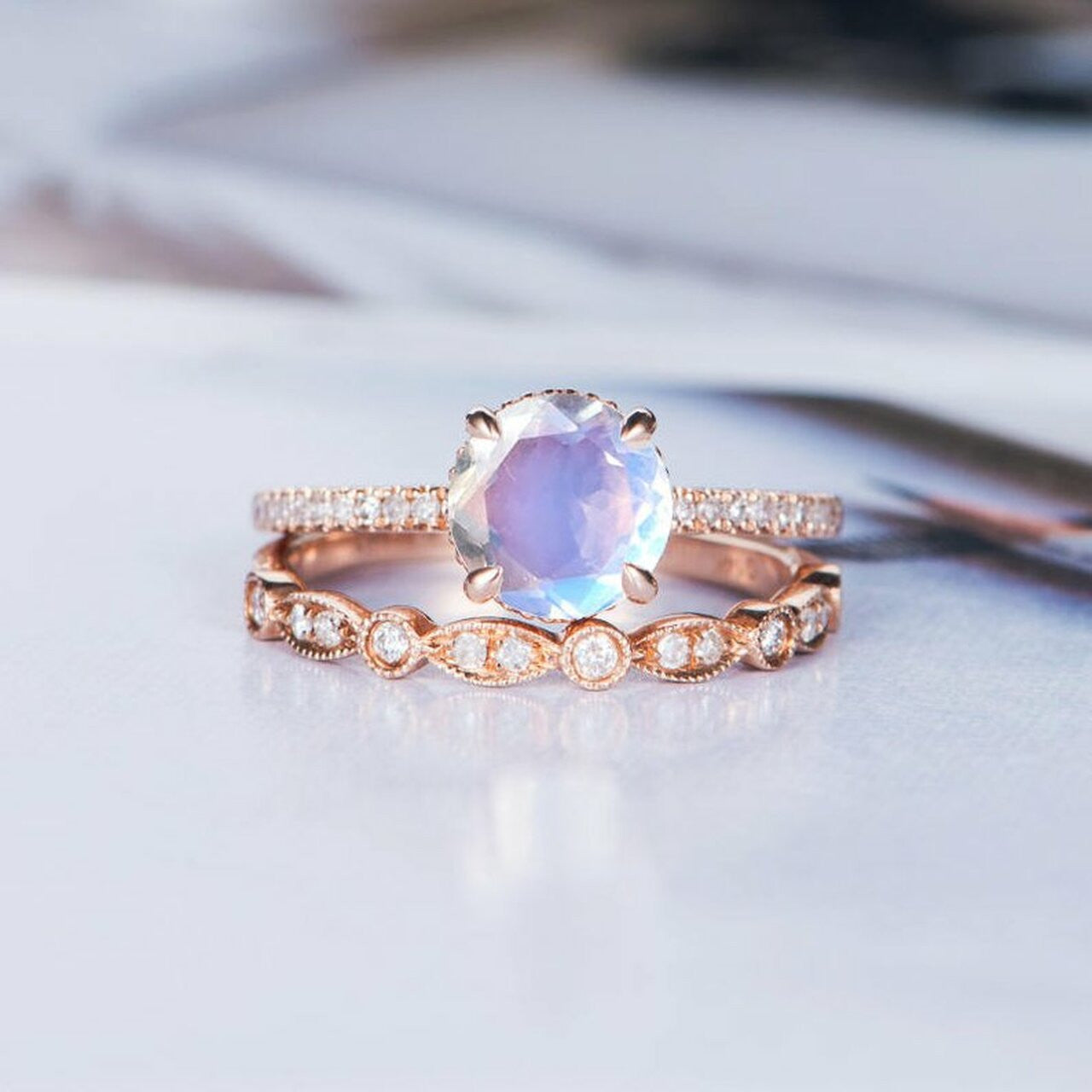 raw moonstone engagement ring