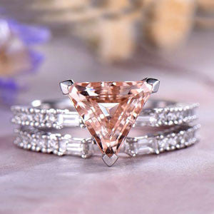 Trillion Cut Morganite Ring Set