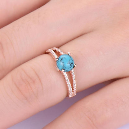 Black Blue Turquoise Engagement Ring 14k 18k Rose Gold Diamond Split Shank Wedding Band Solitaire Bridal Anniversary